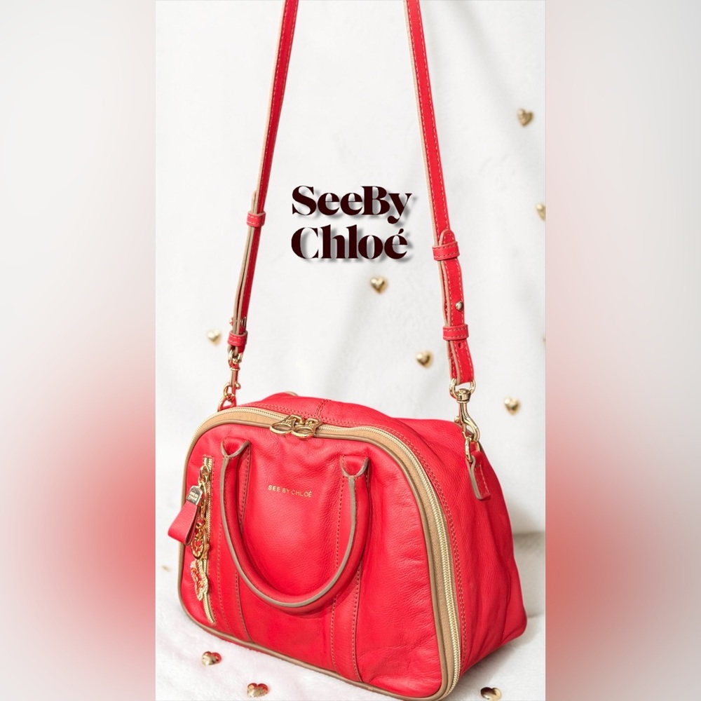 See By Chloé Red Leather HARRIET 2-Way Satchel or Crossbody Bag A BEAUTY!